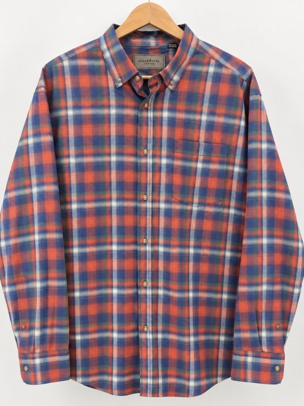 Clearwater Outfitters Men’s XL Blue Orange Plaid Long Sleeve Button Down Shirt
